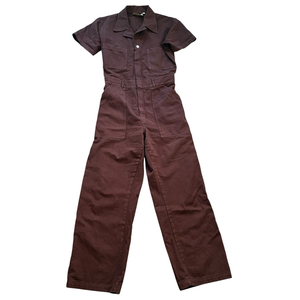 Big Bud Press Short Sleeve Jumpsuit Wide Leg Brown Cotton Twill , Size Medium